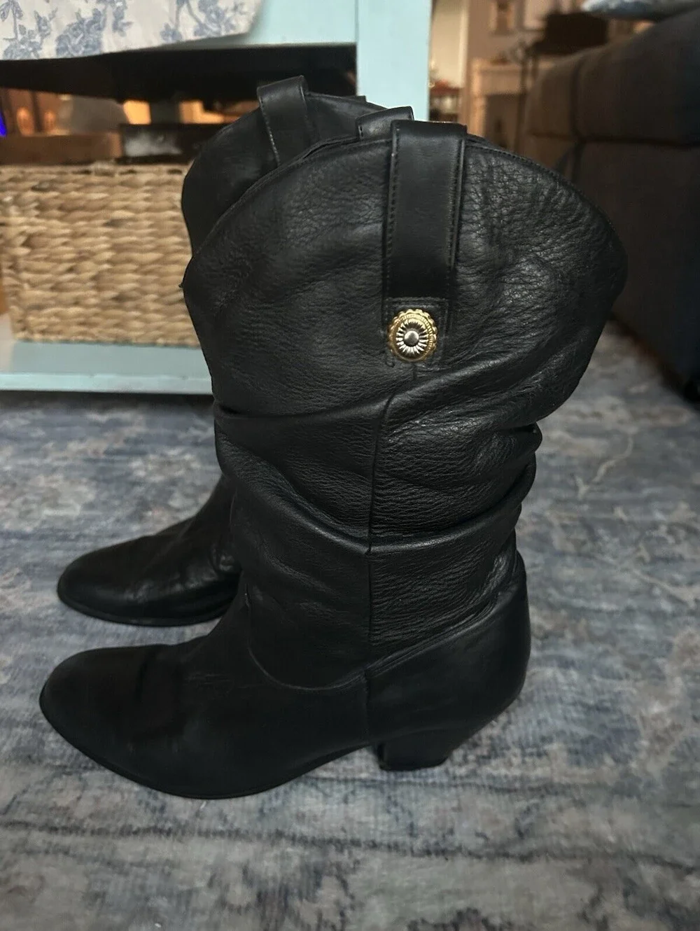 Dingo Women’s Vintage Black Leather Mid-Calf Slouchy Boots Sz 10